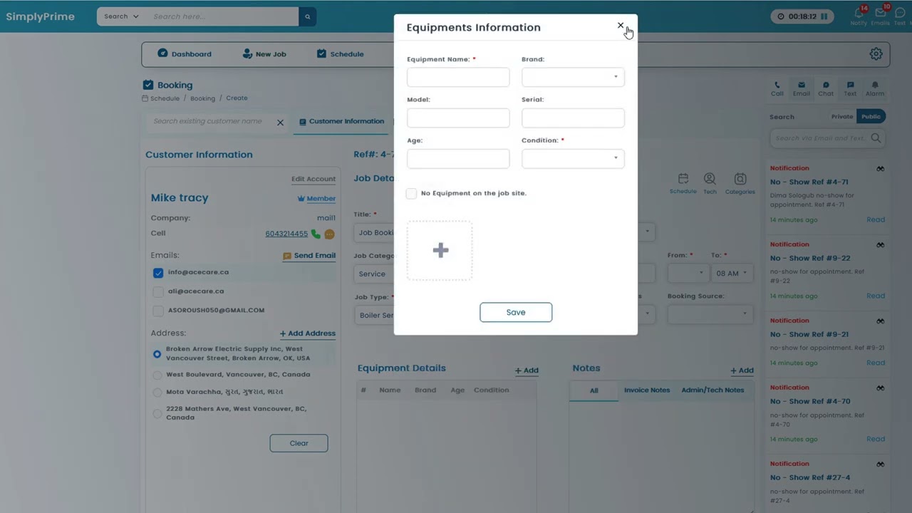 Booking new job or estimate - SimplyPrime CRM