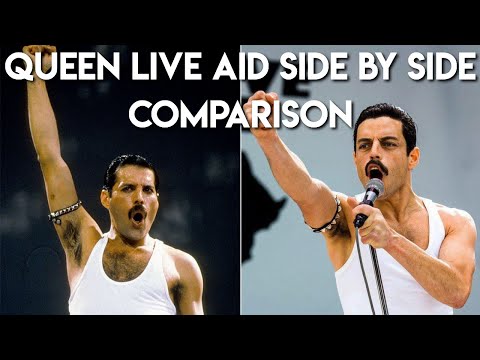 , title : 'FULL Queen at LIVE AID Side By Side Comparison with Rami Malek (Bohemian Rhapsody 2018)'
