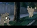 Trailer still: Scamp howls at the moon near the yard fence; score swells into a song entrance