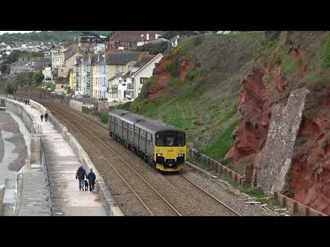 Great Western Railway 150001 running along the Dawlish Sea Wall