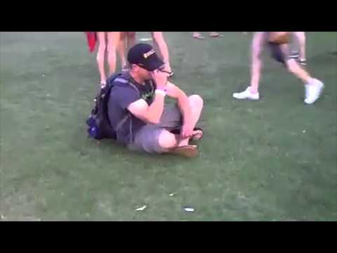 Wasted guy and his flip-flops at Coachella (Plastic Bag Version)
