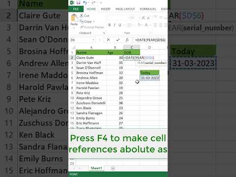 Find your date of birth from age in excel #exceltips #excelsolutions