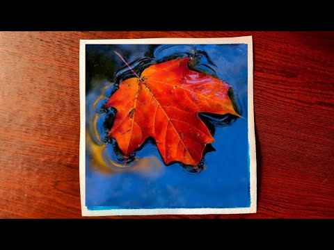 Maple Leaf On Water Drawing| Realistic Maple Leaf Drawing||With oil pastel