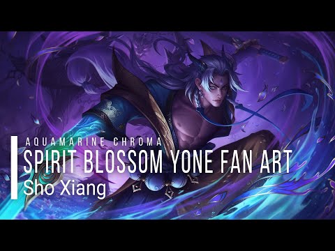 League of Legends Spirit Blossom Yone - Aquamarine Chroma Fan art by Sho Xiang | Painting Process