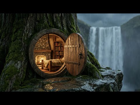 Building A Secret Room Inside A Tree Trunk Over A Waterfall (ASMR) 🌲💧