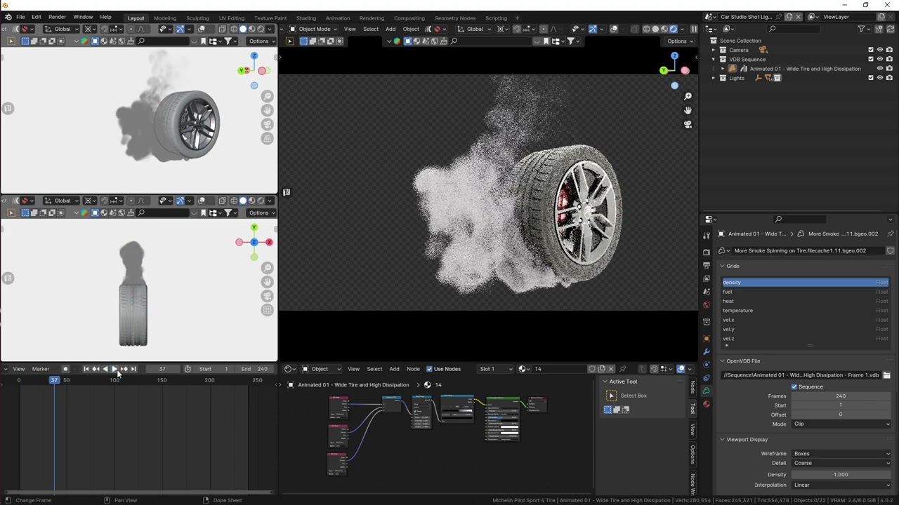 Animated Sequence of Car Tire Burnout Smoke in VDB Format 3D Model