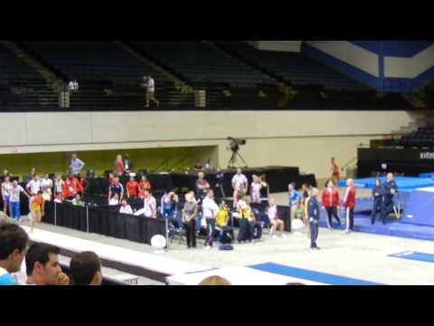 2014 Worlds Tumbling Wenchao Meng CHN 2nd pass Prelims Men BLURRY