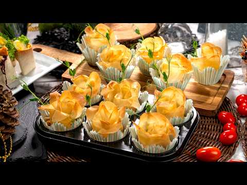 Roses made of filo pastry. Recipe for crunchy delicacies, phyllo triangles, pouches and baskets