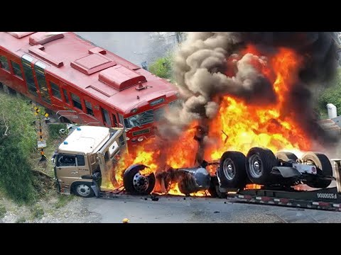 Total IDIOTS TRUCKS IDIOTS Vs TRAIN  Close Calls  Crazy Train Crashing Cars  Semi Trucks