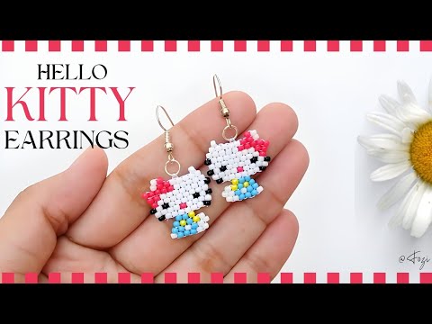 DIY Hello Kitty Earrings: Easy Brick Stitch Tutorial for Beginners | Beaded Jewelry Making