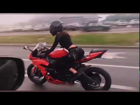 Beautiful Lady Biker Performs AMAZING Highway Motorcycle Stunts Riding Long Stunt Bike Wheelies