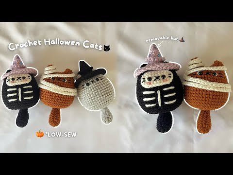 🎃How To Crochet Halloween Cats | *Low-Sew & Simple Tutorial | Three different styles of cats✨