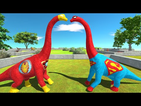 IRON MAN BRACHIOSAURUS DEATH RUN vs SUPER MAN BRACHIOSAURUS - Animal Revolt Battle Simulator