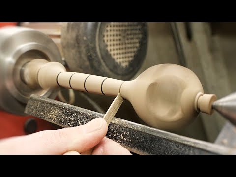 Wood turning - Spinning top and handle. Wooden toy making.
