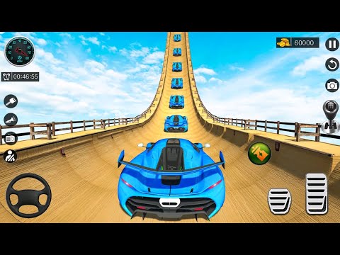 Mega Ramp Car Stunts Crazy Car Mega Lite - Impossible Car Stunt Blue Sport Car Driving Sim Gameplay