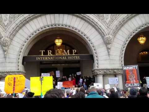 Immigration protest at Trump hotel in Washington DC 1/29/17