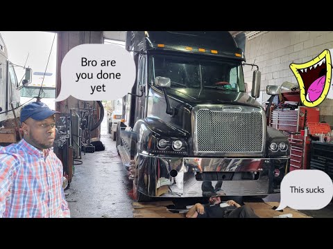 22" chrome bumper & Visor install on my 98 Freightliner Century. ..pt☝🏼