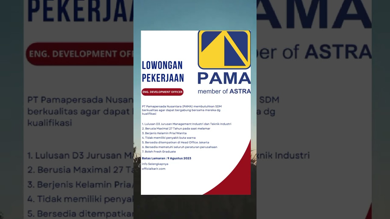 Lowongan Kerja PT Pamapersada Nusantara PAMA Agustus 2023 ENG  PEOPLE DEVELOPMENT OFFICER