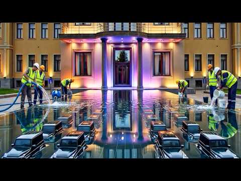 200 Mercedes-Benzes were Poured into the Epoxy Floor in the Courtyard of a Luxury House