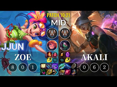 GRF jjun Zoe vs Akali Mid - KR Patch 10.21
