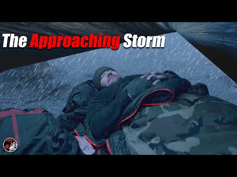 Heavy Rain Batters My Tarp - Storm Camping in the Remote Mountains
