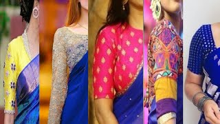 Plain Royal Blue Saree with contrast blouse designs.....