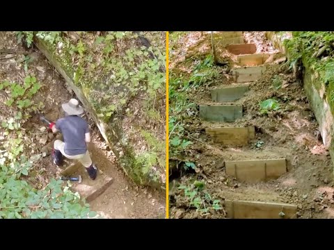 Building Steep DIY Trail Steps Down to Our Waterfall