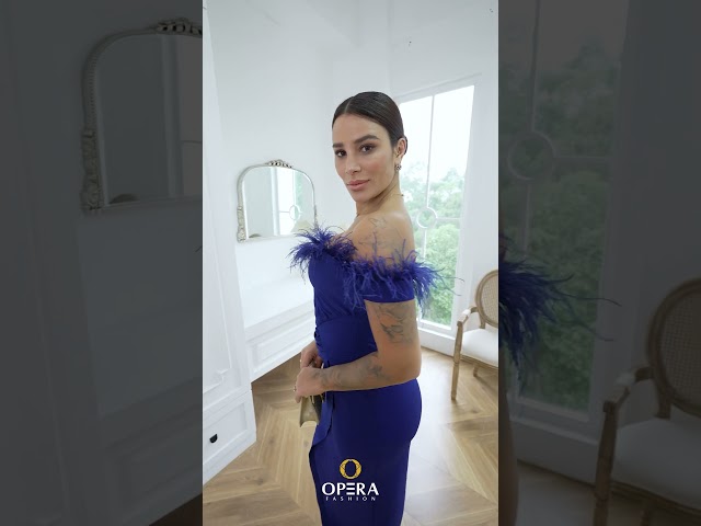 اجمل فستان سهرة توب على ريش على الصدر - أوبرا