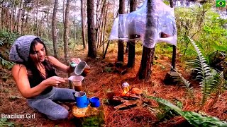 Building an incredible shelter in the FOREST with plastic FILM . Tent BUSHCRAFT/ SURVIVAL