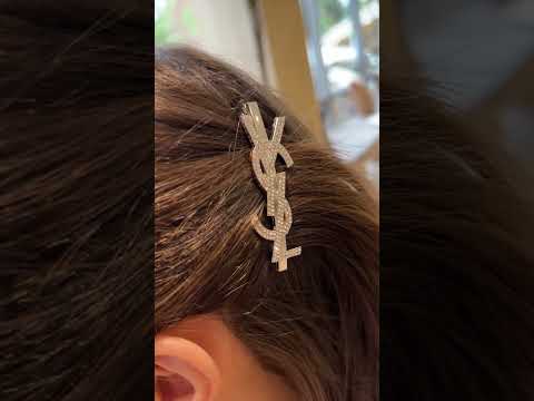 YSL Ив Сен Лоран в форме логотипа с россыпью циркония, посеребрение - фото 1 - id-p2304574534