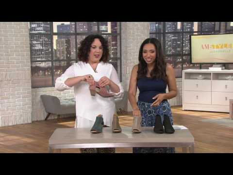 Earth Nubuck Perforated Peep-Toe Booties - Keri on QVC