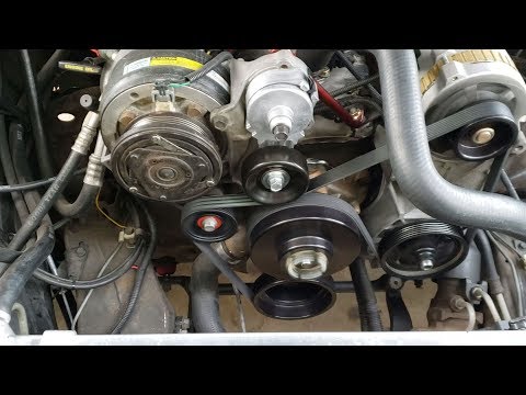 How to install a custom underdrive aluminum pulley kit and bypass a/c on a Chevy 350