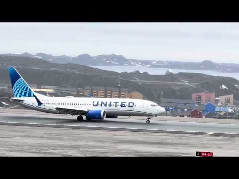 Welcome to Nuuk Greenland United Airlines! United Airlines Boeing 737-8 Max landing in Nuuk Airport