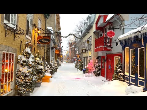 [4K]🇨🇦 Alice in Winter Wonderland⛄❄ Midnight Snowstorm in Old Quebec City🌨️ Feb. 2023