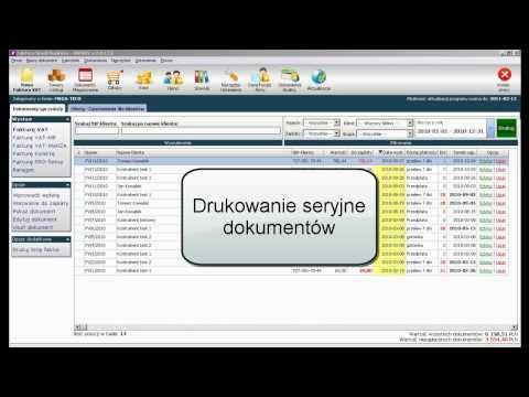 Na filmie pokazano jak drukować seryjnie wcześniej wystawione dokumenty. youtube