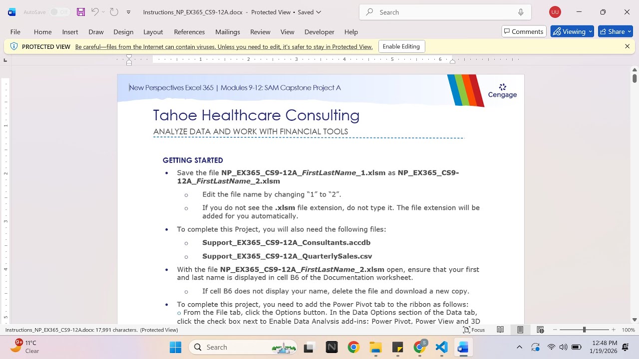 New Perspectives Excel 365 | Modules 9-12: SAM Capstone Project A Tahoe Healthcare Consulting