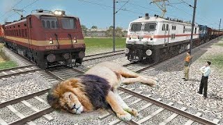 Giant Lion vs Two Trains #2 | stops the train | BeamNG.Drive