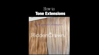 How To Tone Blonde Hair Extensions with Purple Shampoo: Hair by Bradley Leake using Hidden Crown