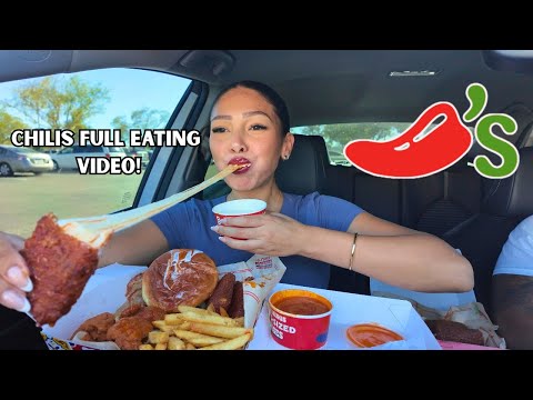CHILIS MUKBANG!❤️🌶️ THE BEST CHEESE PULLS!🌶️Full Eating video + Giant Burger 🍔