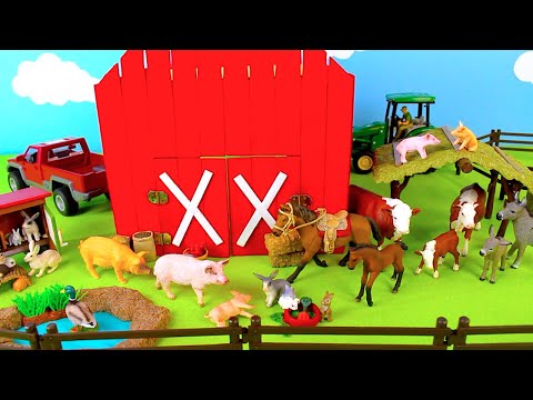 Fun Farm Diorama and Barnyard Animal Figurines Compilation | Tractors for kids.