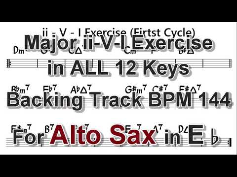 Major ii-V-I Exercise in ALL 12 keys - Backing Track for Alto Sax, BPM 144
