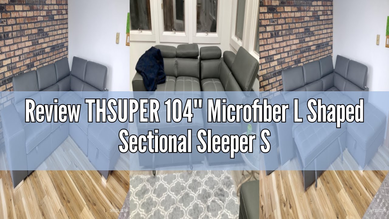 Review THSUPER 104'' Microfiber L Shaped Sectional Sleeper Sofa Couch with Pull Out Bed and Storage
