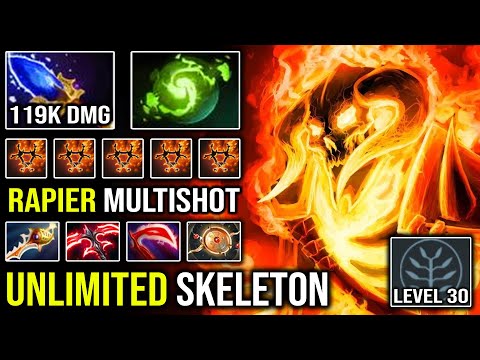 UNLIMITED Skeleton Archer 119K Dmg Refresher Clinkz + LVL 30 Rapier Multishot Arrow DotA 2