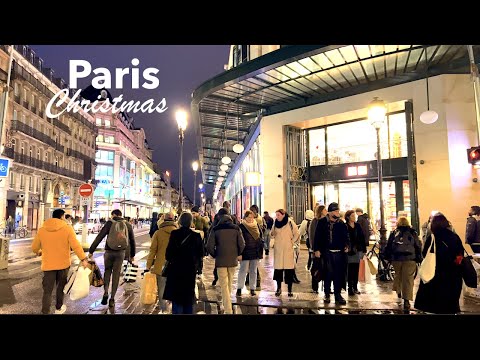 Paris France, Paris Rainy night walk, Christmas in Paris - HDR walking - 4K HDR 60 fps