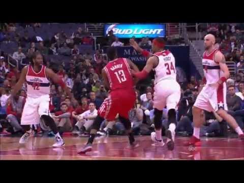 James Harden finds Joey Dorsey for the slam