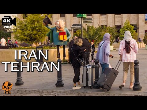 Iran Walking Tour on Rah Ahan Sq and Tehran Railway Station at Valiasr Street Iran walk 4k