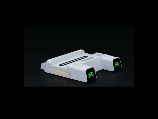 Vídeo relacionado con Bulevisiter Soporte horizontal para consola de juegos PS5, con sistema de refrigeración, base de carga de doble mango, pantalla LED de estado, control de temperatura del ventilador de 3 velocidades