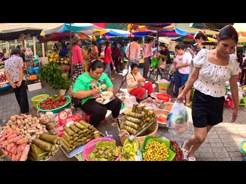 Cambodia Food Market 2024 - Walking Tour 4K - Phnom Penh Street Food