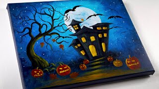 Acrylic Painting Tutorial | Halloween Painting | Halloween House Painting | Aham art