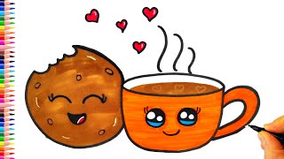Sevimli Kahve ve Kurabiye Çizimi - Fincan Nasıl 